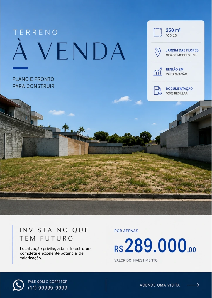 O mesmo terreno com layout profissional e informações organizadas, feito com protocolo especializado