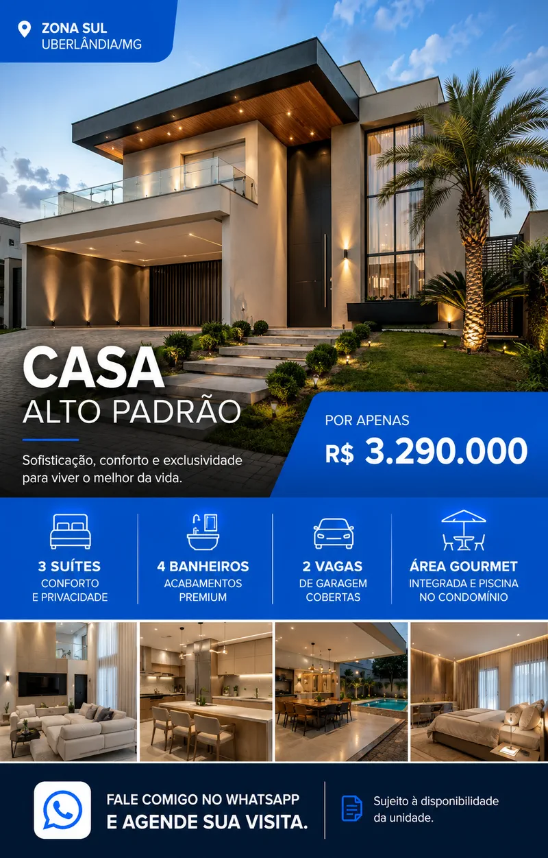 Anúncio de casa de alto padrão na zona sul de Uberlândia gerado com os protocolos